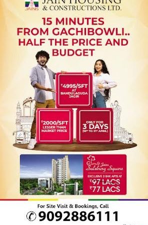 Jain Housing Unveils Unbeatable Offer of Rs. 4999 / Sq. ft. at Salzburg Square in Bandlaguda Jagir, a Mere 15 Minutes from Gachibowli