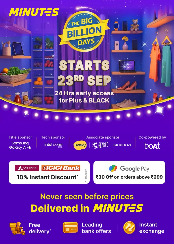 Flipkart Minutes Turns The Big Billion Days into India’s Fastest Shopping Festival with 10-minute Doorstep Delivery Starting at Midnight