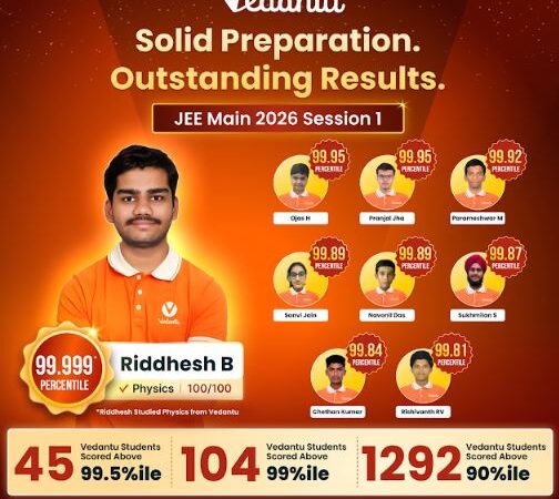 Vedantu Delivers Standout JEE Main 2026 Results with 1292 Students Scoring Above 90 Percentile