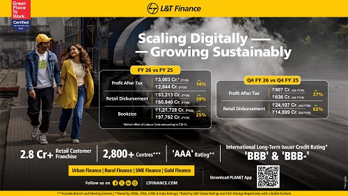 L&T Finance Records Highest Ever Consolidated Annual PAT of Rs. 3,003 Cr. (before effect of Labour Code Considered in Q3FY26) in FY26, up 14% YoY