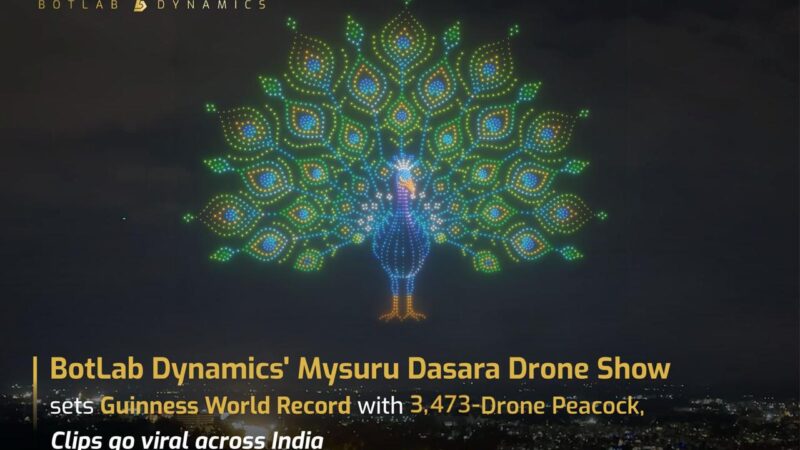 Mysuru Dasara Drone Shows by BotLab Dynamics Sets Guinness World Record with a Spectacular 3,473-Drone Peacock